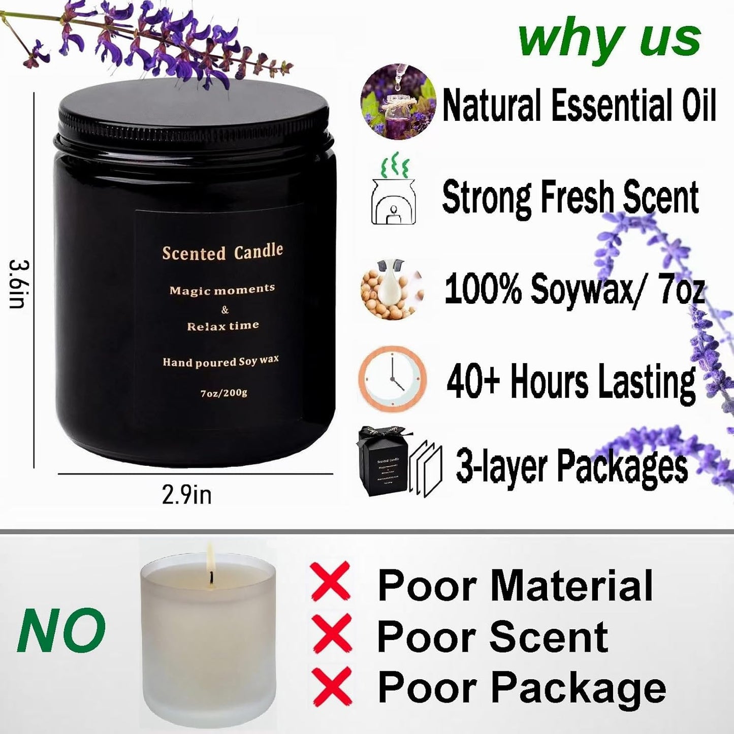 Sage Candle - Sage Candles for Cleansing, Soy Candles Non Toxic, Velas Aromáticas Para El Hogar, Strong Scented Candles, White Sage Candle, Mix Fragrance Smokeless 100% Natural 7Oz 40H(Sage &Sea Salt)