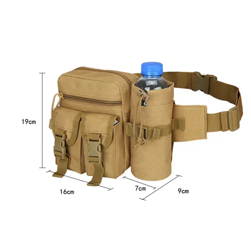Men Tactical Molle Waist Pack Nylon Hiking Water Bottle Phone Pouch Outdoor Sports Hunting Climbing Camping Belt Bag