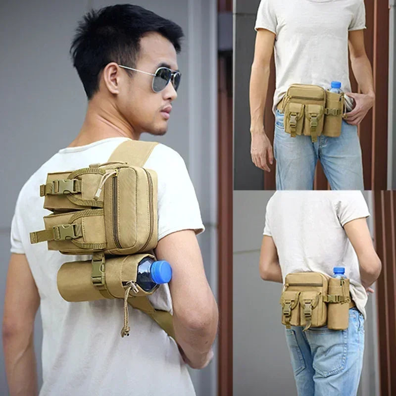 Men Tactical Molle Waist Pack Nylon Hiking Water Bottle Phone Pouch Outdoor Sports Hunting Climbing Camping Belt Bag