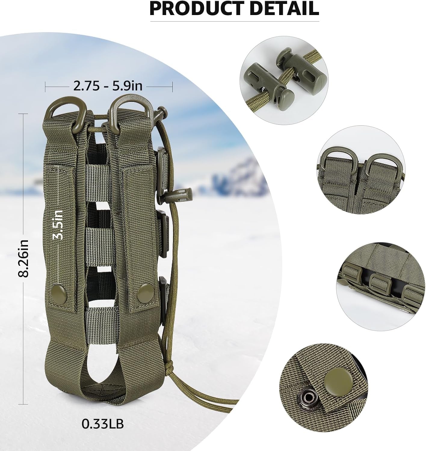 Molle Water Bottle Holder for Backpack,Drawstring Adjustable Straps Molle Pouches for 20 32 36 48 Oz Water Bottle