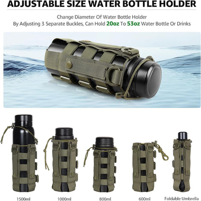 Molle Water Bottle Holder for Backpack,Drawstring Adjustable Straps Molle Pouches for 20 32 36 48 Oz Water Bottle