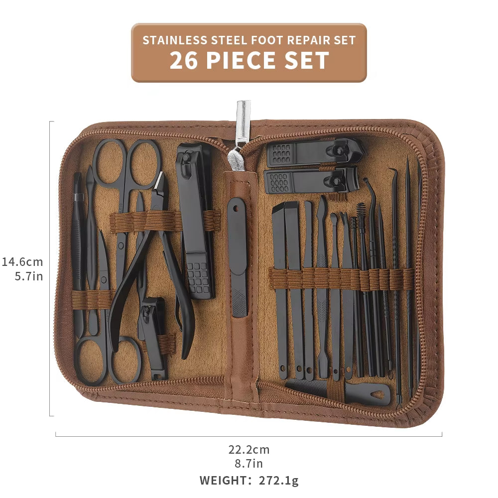 26 Pieces Brown Nail Kit Nail Clipper Kit, Stainless Steel Nail Travel Kit, Nail Care Kit with Luxury Storage Box