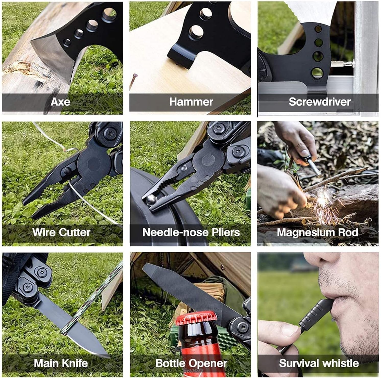 Gifts for Men Dad Husband, Camping Multitool, All in One Hatchet Survival Gear W Hammer Screwdrivers Pliers Bottle Opener Durable Sheath, Fathers Day Birthday Christmas Hunting Hiking