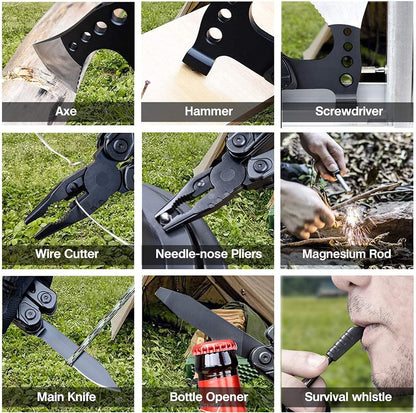 Gifts for Men Dad Husband, Camping Multitool, All in One Hatchet Survival Gear W Hammer Screwdrivers Pliers Bottle Opener Durable Sheath, Fathers Day Birthday Christmas Hunting Hiking