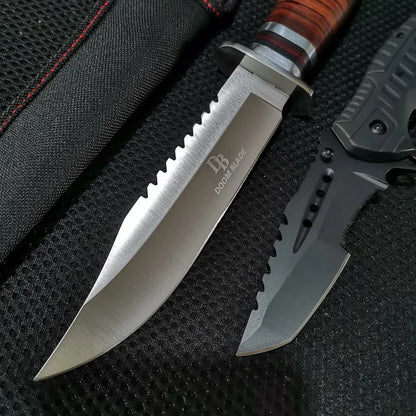 Premium Combo Set: 10.43" Fixed Blade & 8.39" Folding Knife - For Outdoor Adventures, Camping, Hunting & Survival
