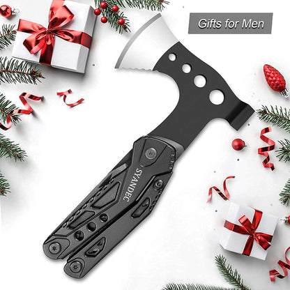 Gifts for Men Dad Husband, Camping Multitool, All in One Hatchet Survival Gear W Hammer Screwdrivers Pliers Bottle Opener Durable Sheath, Fathers Day Birthday Christmas Hunting Hiking