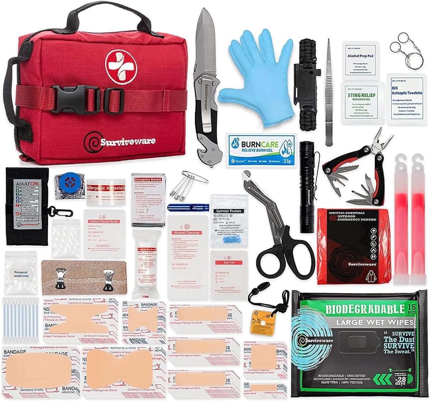 119 Pcs Comprehensive Premium Survival First Aid Kit - Medical Emergency Kit for Travel Camping Gear, Home Essentials & Outdoor Emergencies - HSA & FSA Eligible Survival Kit