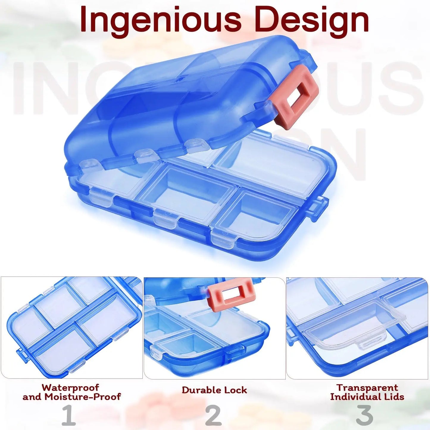 10 Compartments Travel Pill Organizer Pocket Portable Pill Storage Box