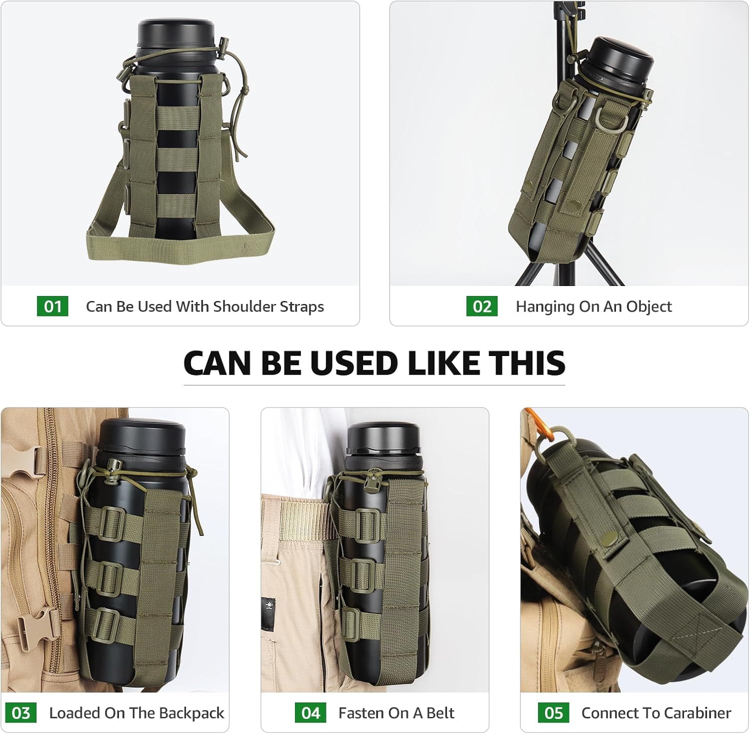 Molle Water Bottle Holder for Backpack,Drawstring Adjustable Straps Molle Pouches for 20 32 36 48 Oz Water Bottle