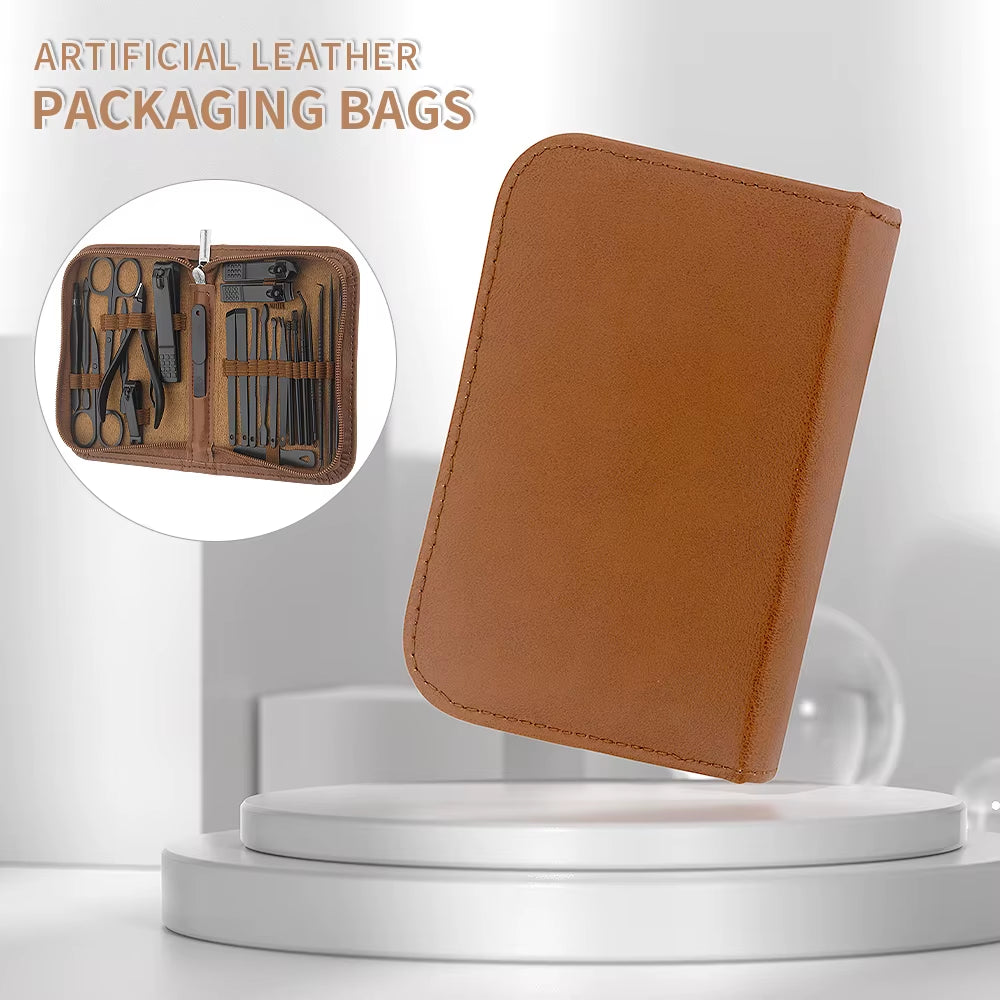 26 Pieces Brown Nail Kit Nail Clipper Kit, Stainless Steel Nail Travel Kit, Nail Care Kit with Luxury Storage Box