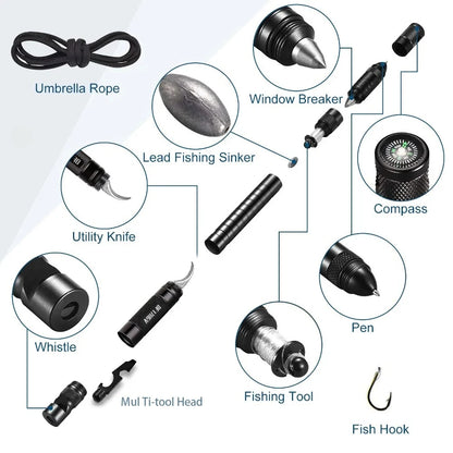 Multifunctional Outdoor Tactical Pen,  Survival Gear, Self-Defense, Rescue Supplies, Hiking,Camping Survival Tool with Compass