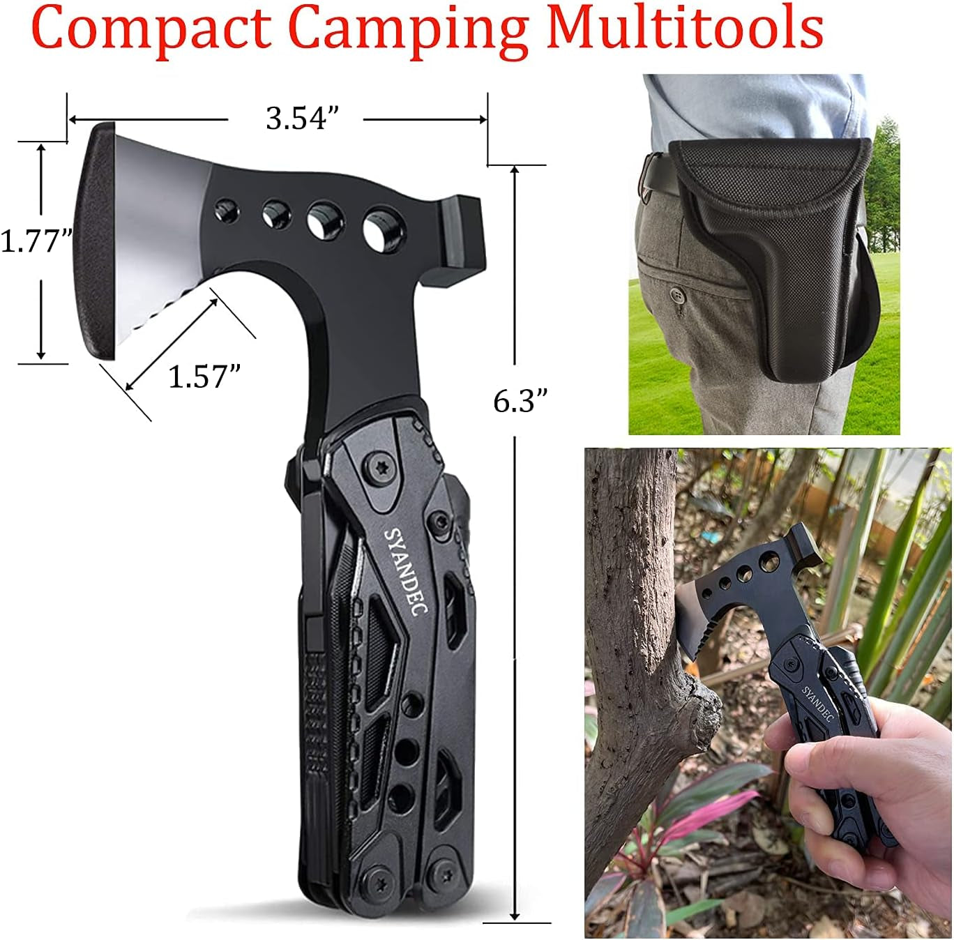 Gifts for Men Dad Husband, Camping Multitool, All in One Hatchet Survival Gear W Hammer Screwdrivers Pliers Bottle Opener Durable Sheath, Fathers Day Birthday Christmas Hunting Hiking