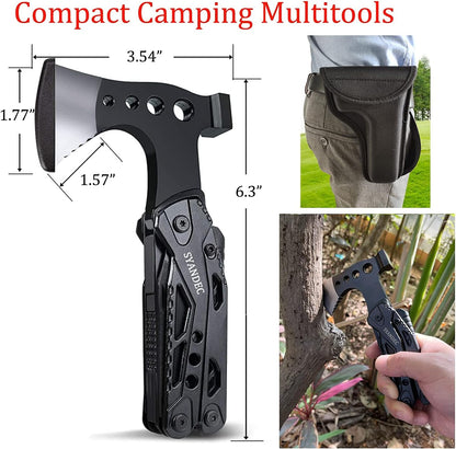 Gifts for Men Dad Husband, Camping Multitool, All in One Hatchet Survival Gear W Hammer Screwdrivers Pliers Bottle Opener Durable Sheath, Fathers Day Birthday Christmas Hunting Hiking
