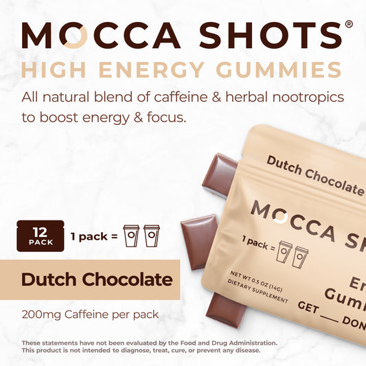Mocca Shots Energy Gummies with Caffeine Dutch Chocolate 12 Packs