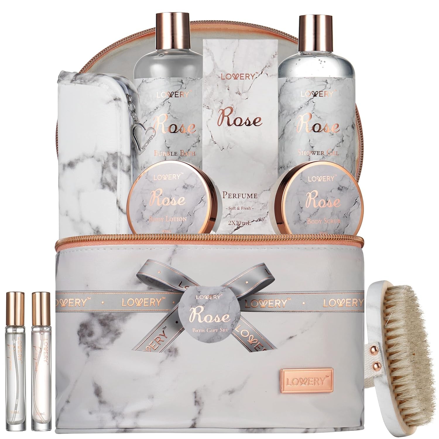 Birthday Gifts for Mom, Daughter Self Care Gifts for Women, Luxe 16Pc Rose Bath and Body Home Spa Set, Relaxation Bath Gift Basket for Birthday Pampering with Perfumes, Acne Kit, Lotions & More