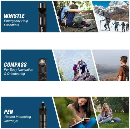Multifunctional Outdoor Tactical Pen,  Survival Gear, Self-Defense, Rescue Supplies, Hiking,Camping Survival Tool with Compass