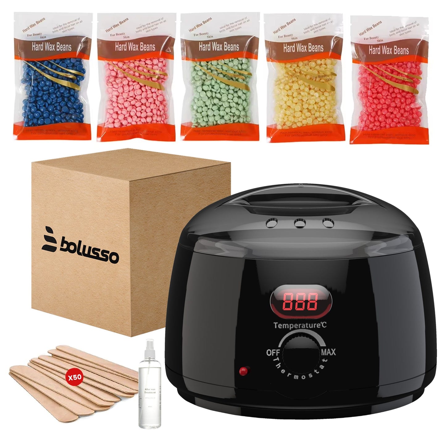 Bolusso Wax Device - 5 Types of Beans 500 Gram - 50 Wax Rods - Free